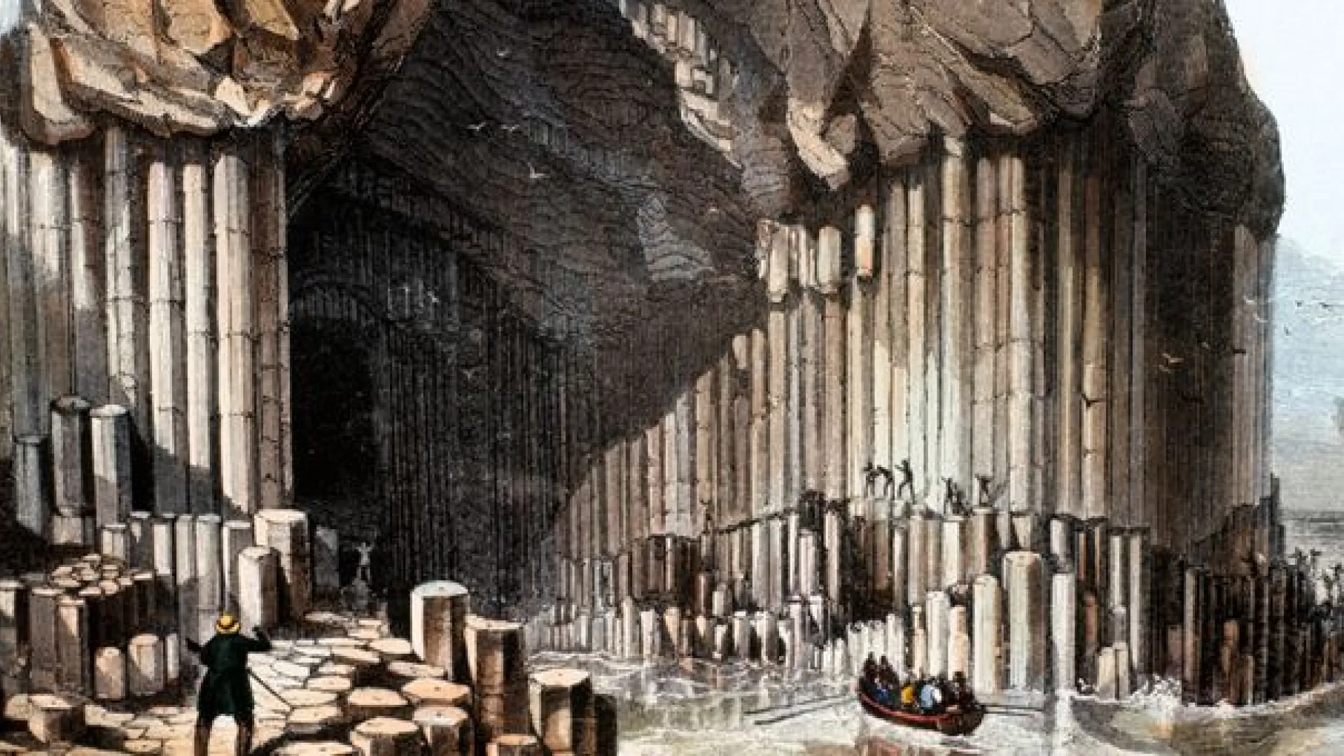 Grotte de Fingal, la plus connue des grottes situées dans les piles de basalte de la côte sud-ouest de Staffa (1849) ©Getty - Universal History Archive